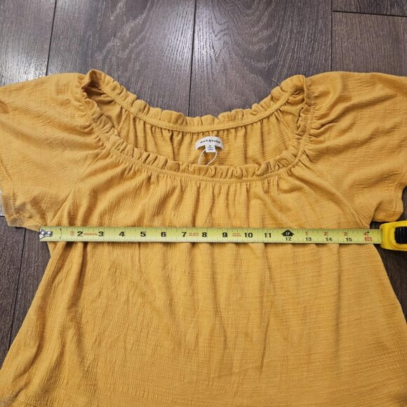 💫NWT Max Studio Yellow Boho Tiered Babydoll Flutter Sleeve Mini Dress Size S - Picture 10 of 13